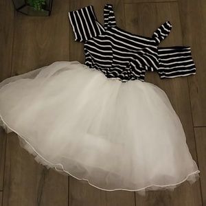 Girls striped off shoulder tutu dress